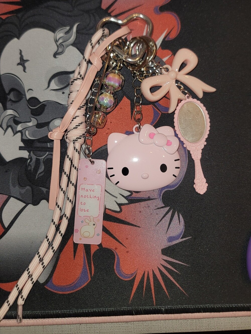NWT- Custom Hello Kitty Pink Charm Keychain/Bag Charm with Bow and Mirror
